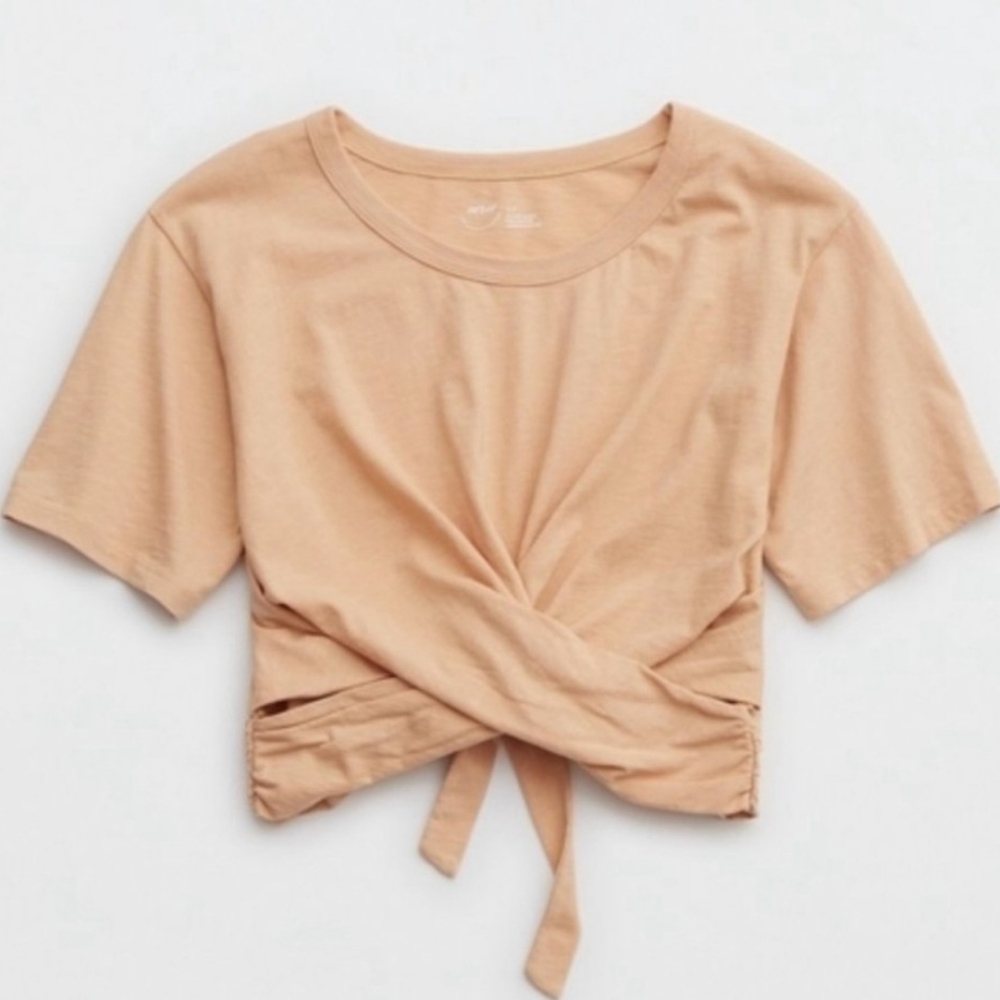 NWT Aerie Tan Cropped Wrapback T-Shirt  Size L